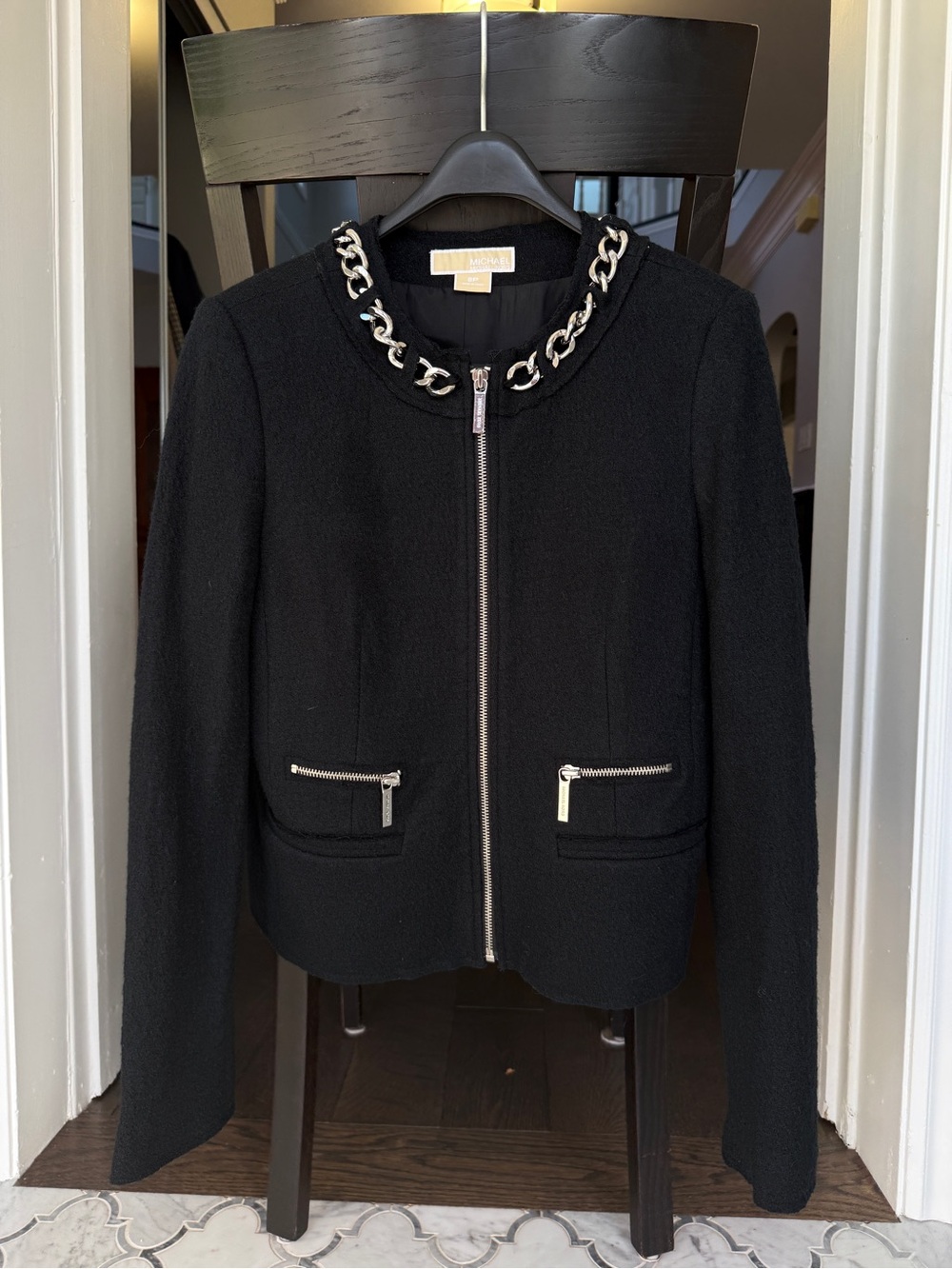 Michael Kors Black Chain-Trim Zip Blazer